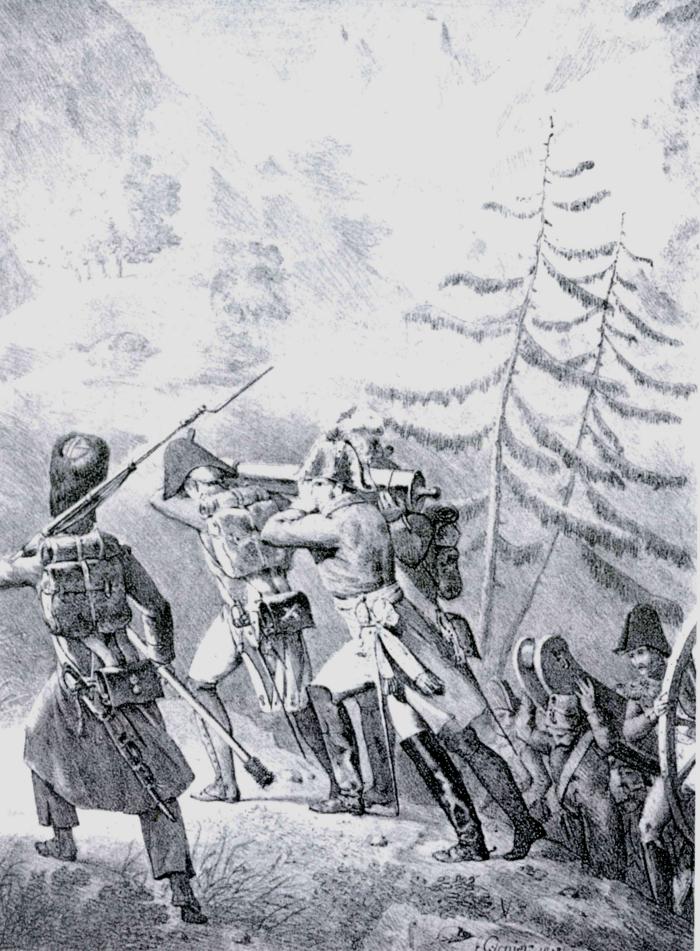 Masséna à Castel Gineste, gravure de Grenier, 1818