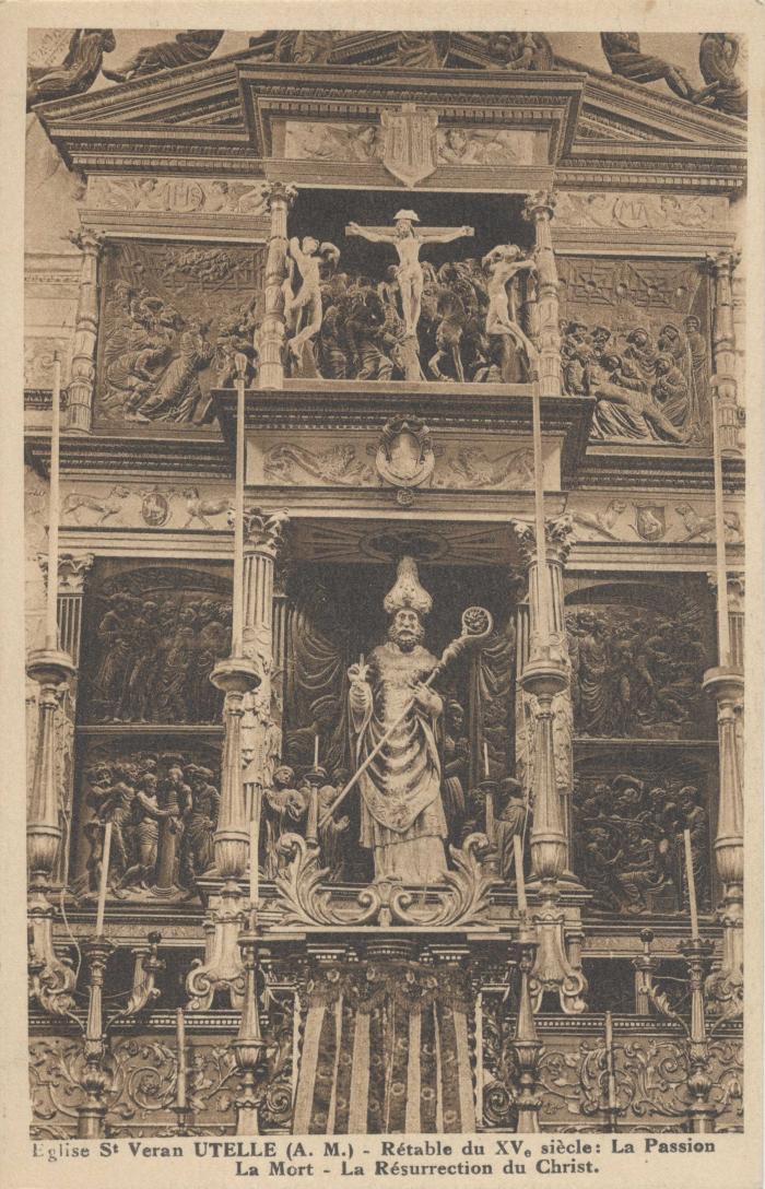 Eglise St Véran - Utelle (A. M.) - Rétable du XV e siècle : la Passion - La Mort - La Résurrection du Christ