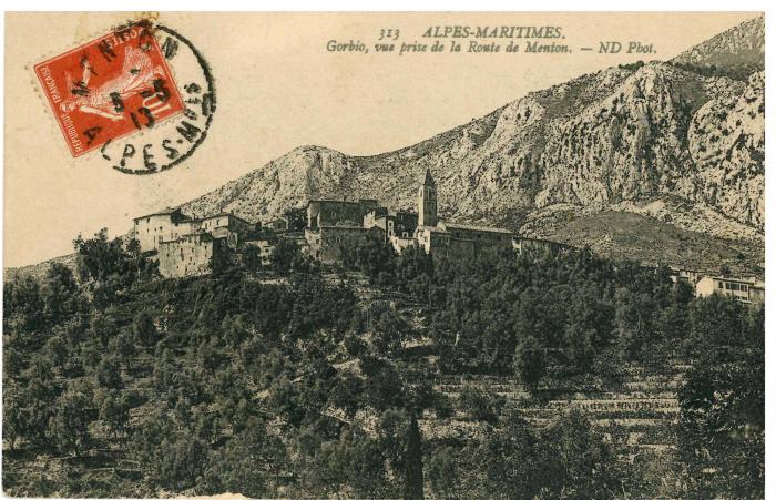 313 ALPES-MARITIMES. Gorbio, vue prise de la Route de Menton. - ND Phot.