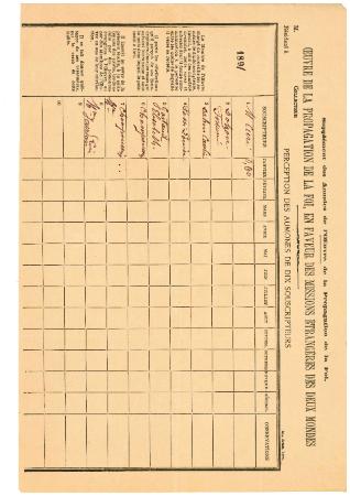 Œuvre de la propagation de la foi en faveur des missions étrangères des deux mondes. Perception des aumônes de dix souscripteurs
