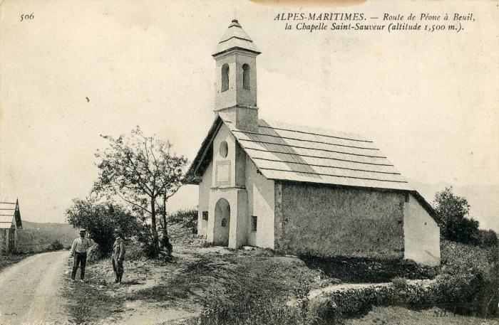 506. ALPES-MARITIMES. - Route de Péone à Beuil, la Chapelle Saint-Sauveur (altitude 1,500 m.)